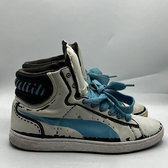 Rare Puma First Round Sketch High Top Mens Size 13 Maui Blue Leather Shoes Sneak - Picture 1 of 11